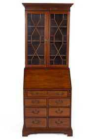 ENGLISH GEORGIAN MAHOGANY DIMINUTIVE SECRETARY / DESK AND BOOKCASE