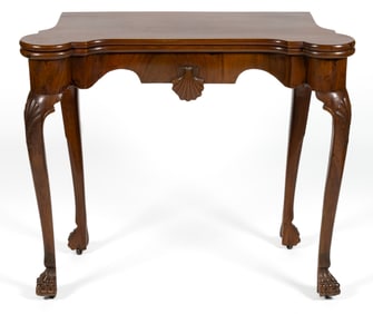 ENGLISH GEORGIAN CARVED MAHOGANY GAMES TABLE