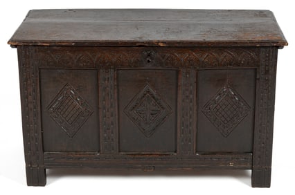 ENGLISH CARVED OAK COFFER / BLANKET CHEST
