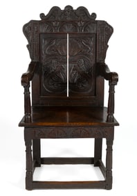 ENGLISH CARVED OAK WAINSCOT ARMCHAIR