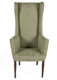 AMERICAN OR ENGLISH SHERATON MAHOGANY NARROW WING-BACK CHAIR