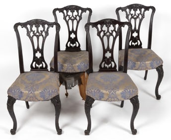 ENGLISH GEORGIAN-STYLE CARVED MAHOGANY SIDE CHAIRS, SET OF FOUR