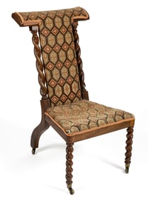 ENGLISH VICTORIAN BARLEY TWIST MAHOGANY PRAYER CHAIR