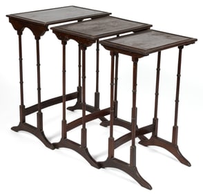 ENGLISH REGENCY MAHOGANY NESTING TABLES, SET OF THREE