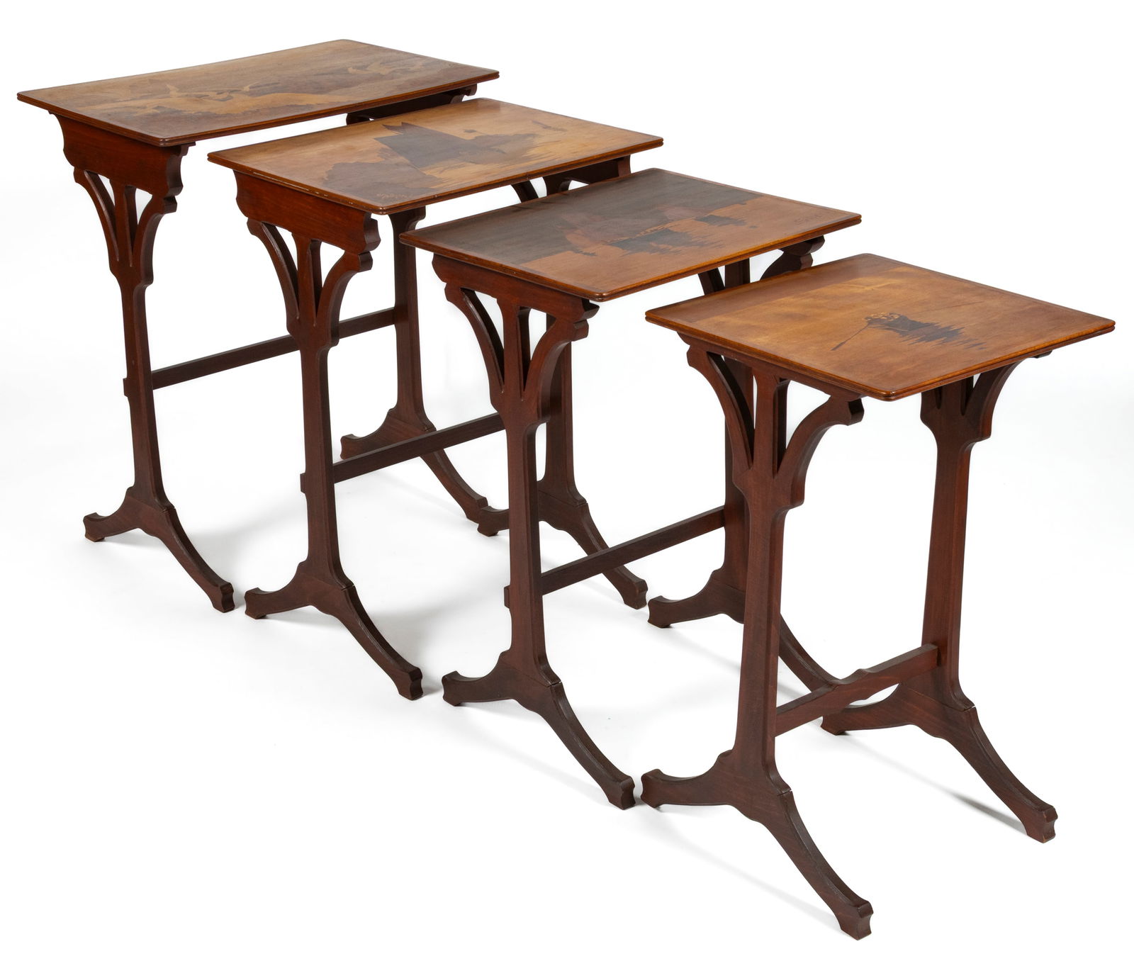 EMILE GALLE FRENCH MARQUETRY INLAID NESTING TABLES, SET OF FOUR (1 of 4)