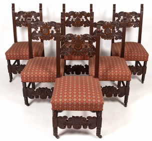 AMERICAN OR EUROPEAN RENAISSANCE REVIVAL MAHOGANY DINING CHAIRS, SET OF EIGHT