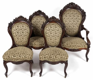 SET OF FOUR JOHN HENRY BELTER (AMERICAN, 1803-1864), ATTRIBUTED, CARVED ROSEWOOD PARLOR CHAIRS