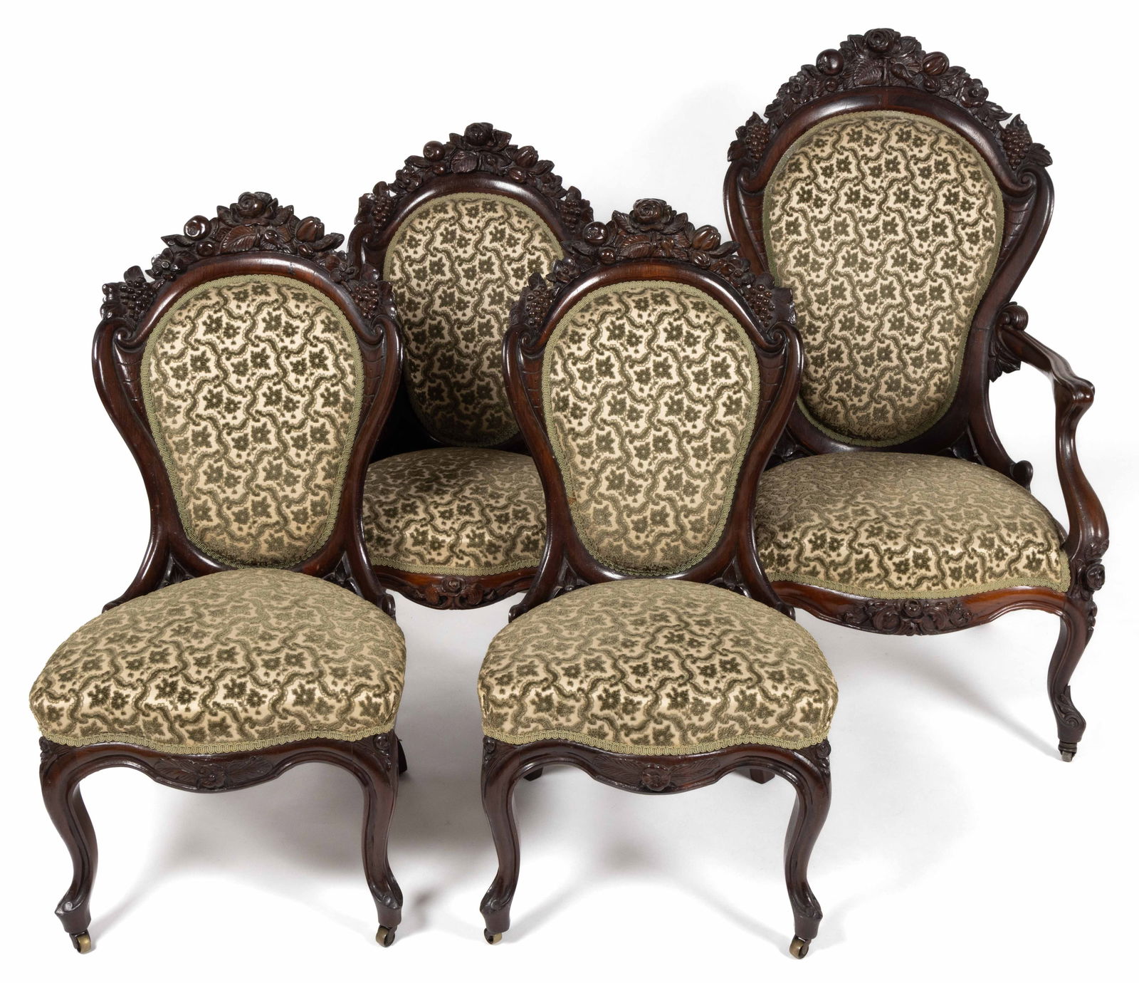 SET OF FOUR JOHN HENRY BELTER (AMERICAN, 1803-1864), ATTRIBUTED, CARVED ROSEWOOD PARLOR CHAIRS (1 of 11)