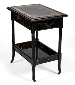 LIKELY AMERICAN VICTORIAN AESTHETIC-STYLE REVERSE-PAINTED GLASS-PANELED STAND TABLE