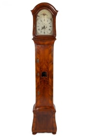 CONTINENTAL, PROBABLY DUTCH, WALNUT VENEERED BOMBE TALL-CASE CLOCK