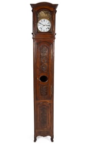 FRENCH LOUIS XV CARVED FRUITWOOD TALL-CASE CLOCK