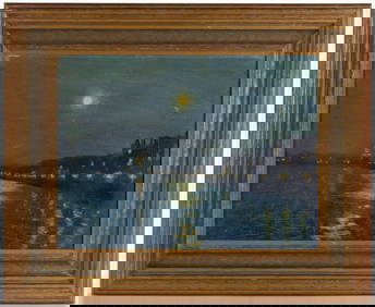 AMERICAN OR EUROPEAN SCHOOL (19TH / 20TH CENTURY) IMPRESSIONIST NIGHT RIVER SCENE (1 of 3)