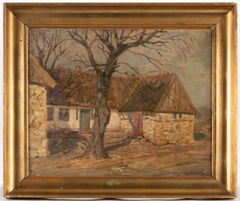 LUPLAU JANSSEN (DANISH, 1869-1927) COTTAGE / FARM LANDSCAPE PAINTING