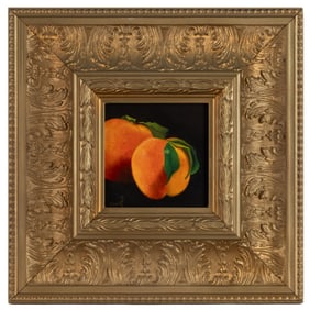 BONITA MOHAN (AMERICAN, ACTIVE 20TH / 21ST CENTURY) STILL-LIFE PAINTING OF PEACHES