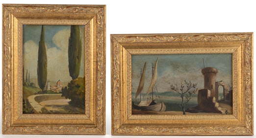 PAIR OF CONTINENTAL SCHOOL (19TH CENTURY) GRAND TOUR-STYLE LANDSCAPE PAINTINGS