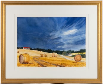 JACK HORNER (RICHMOND, VIRGINIA, ACTIVE 20TH / 21ST CENTURY) "BAILING THE PERIGURD" FARM LANDSCAPE