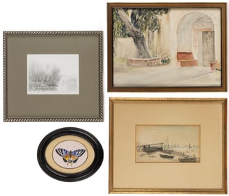 ASSORTED AMERICAN / EUROPEAN PAINTINGS / DRAWINGS, LOT OF FOUR