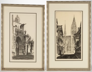 JOHN TAYLOR ARMS (AMERICAN, 1887-1953) CATHEDRAL ETCHINGS, LOT OF TWO