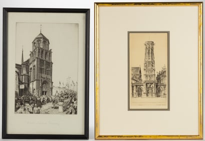 JOHN TAYLOR ARMS (AMERICAN, 1887-1953) CATHEDRAL ETCHINGS, LOT OF TWO