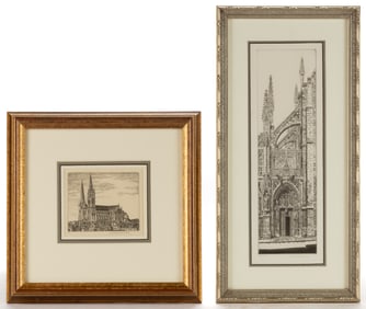 JOHN TAYLOR ARMS (AMERICAN, 1887-1953) CATHEDRAL ETCHINGS, LOT OF TWO