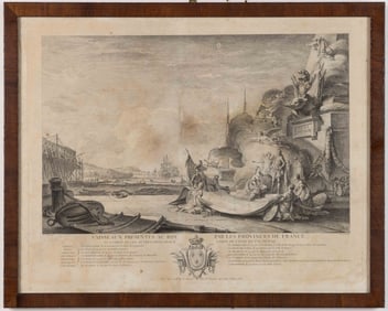 AFTER NICOLAS OZANNE (FRENCH, 1728-1811) FRENCH MARITIME "DON DES VAISSEAUX" ALLEGORICAL ENGRAVING