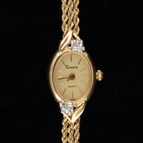 VINTAGE GENEVE 14K YELLOW GOLD AND DIAMOND LADY'S WRIST WATCH