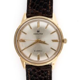 VINTAGE HAMILTON 14K YELLOW GOLD-CASED MEN'S WRIST WATCH