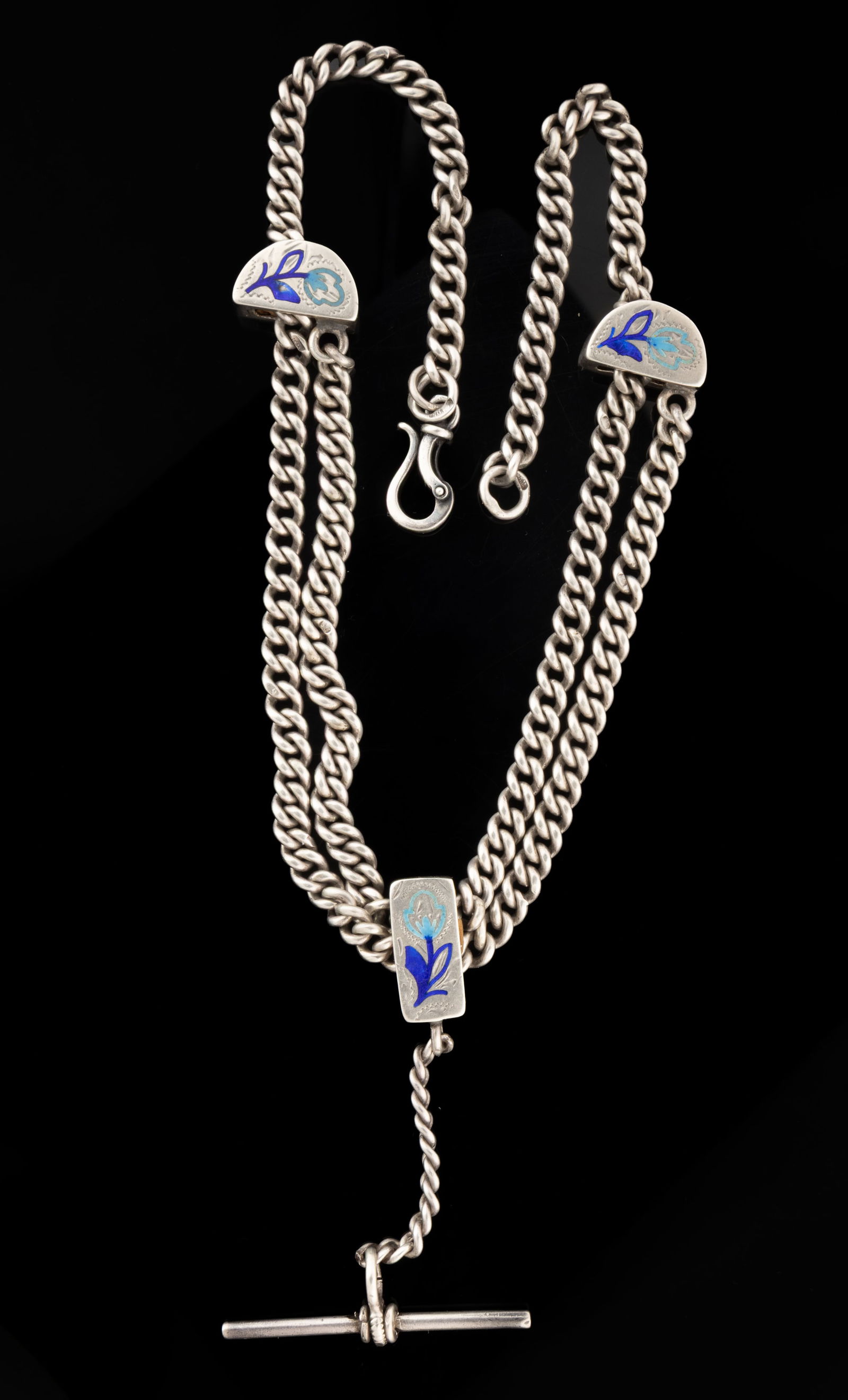 ANTIQUE RUSSIAN 0.875 SILVER AND ENAMEL POCKET WATCH CHAIN (1 of 2)