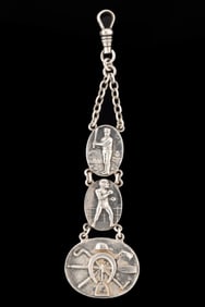 ANTIQUE SPORTS-THEMED STERLING SILVER POCKET WATCH FOB / CHAIN