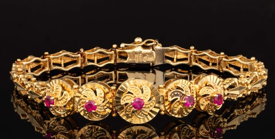 ITALIAN 18K YELLOW GOLD AND RUBY BRACELET