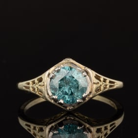 ANTIQUE / VINTAGE ART DECO 14K YELLOW GOLD, PLATINUM, AND APPROX. 1 CT. TREATED DIAMOND LADY'S RING