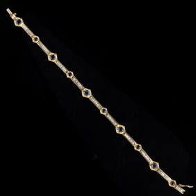 VINTAGE 14K YELLOW GOLD, DIAMOND, AND SAPPHIRE TENNIS BRACELET