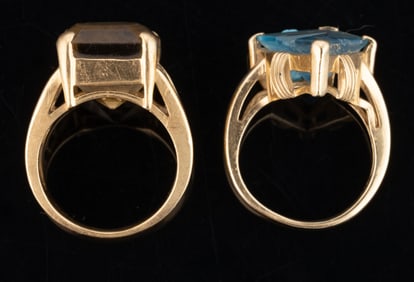 VINTAGE 14K YELLOW GOLD AND GEMSTONE RINGS, LOT OF TWO