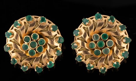 VINTAGE 14K YELLOW GOLD AND EMERALD CLIP-ON EARRINGS, PAIR