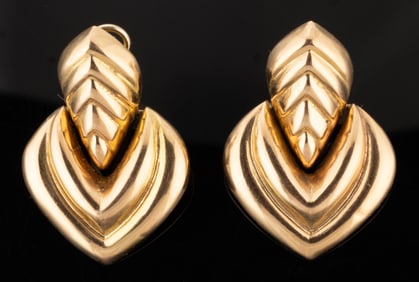 VINTAGE / CONTEMPORARY ITALIAN 14K YELLOW GOLD DROP EARRINGS, PAIR