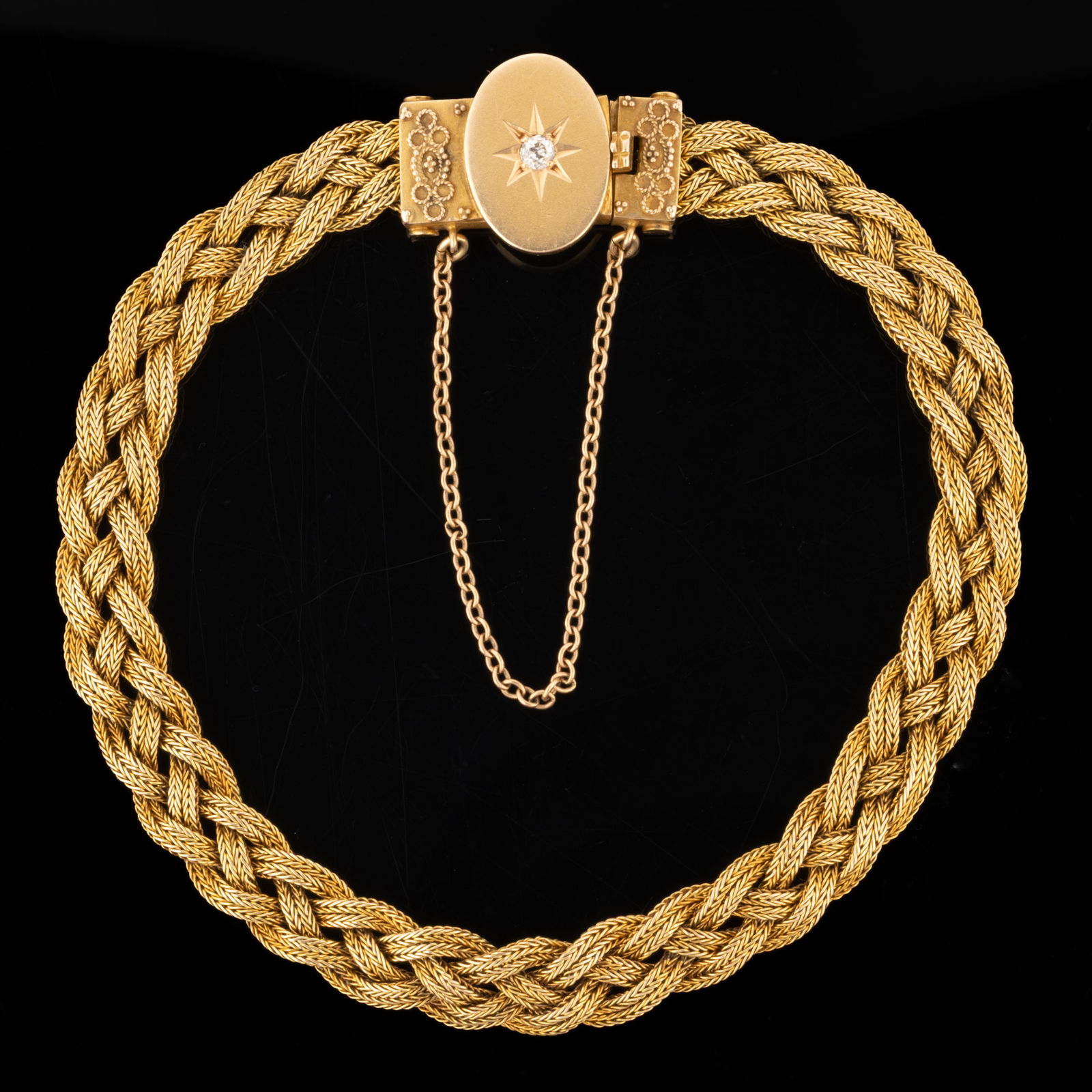 ANTIQUE 14K YELLOW GOLD AND DIAMOND BRAIDED CHAIN BRACELET (1 of 1)