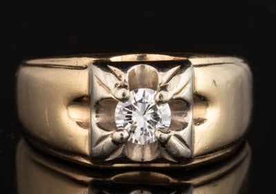 VINTAGE 14K TWO-TONED GOLD AND DIAMOND MEN'S RING