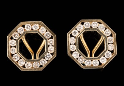 VINTAGE / CONTEMPORARY 14K YELLOW GOLD AND DIAMOND EARRINGS, PAIR