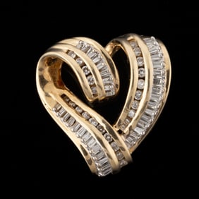 VINTAGE / CONTEMPORARY 14K YELLOW GOLD AND DIAMOND HEART-FORM PENDANT