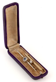 ANTIQUE / VINTAGE 14K YELLOW GOLD AND GEMSTONE BAR PINS / BROOCHES, LOT OF TWO