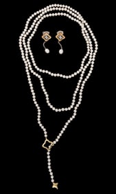 DAVID YURMAN 18K YELLOW GOLD, STERLING SILVER, AND PEARL QUATREFOIL THREE-PIECE JEWELRY ENSEMBLE
