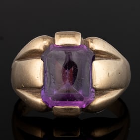 VINTAGE 10K YELLOW GOLD AND GEMSTONE MEN'S RING