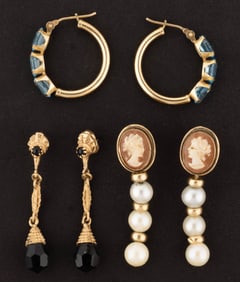 VINTAGE / CONTEMPORARY 14K YELLOW GOLD EARRINGS, LOT OF THREE PAIRS