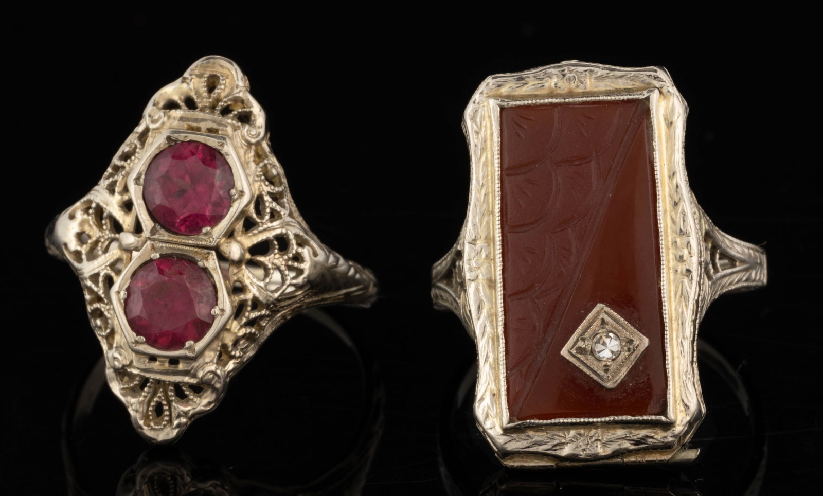Vintage 1930 Art Deco Filigree Green Onyx Diamond Ring 18k