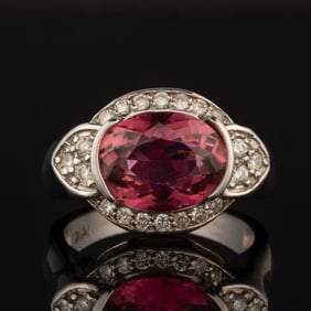 VINTAGE / CONTEMPORARY 14K WHITE GOLD, PINK TOURMALINE, AND DIAMOND LADY'S RING