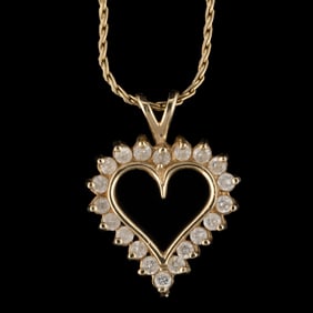 VINTAGE / CONTEMPORARY 10K YELLOW GOLD AND DIAMOND HEART PENDANT ON NECKLACE CHAIN