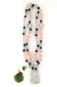 VINTAGE / CONTEMPORARY 14K YELLOW GOLD AND JADE JEWELRY, LOT OF TWO