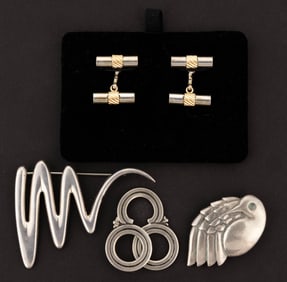 VINTAGE TIFFANY & CO., GEORG JENSEN, AND OTHER STERLING SILVER BROOCHES AND MEN'S ACCESSORIES, LOT