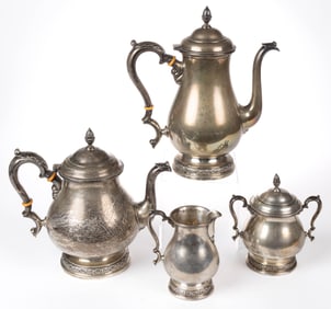 INTERNATIONAL SILVER CO. "PRELUDE" STERLING SILVER FOUR-PIECE COFFEE AND TEA SERVICE