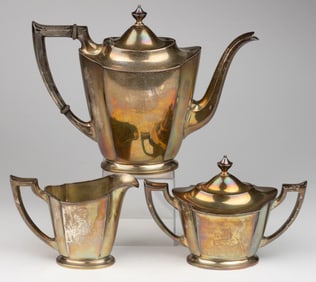 INTERNATIONAL SILVER CO. STERLING SILVER THREE-PIECE COFFEE SERVICE